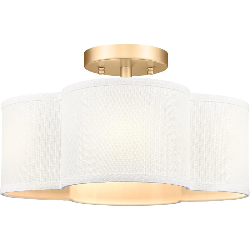 Cross-border exclusive semi-embedded ceiling light white fabric drum linen lampshade bedroom dining room corridor living room