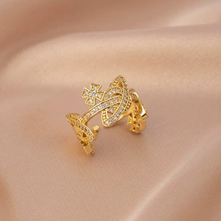 西太后戒指女轻奢高级感小众设计指环夸张开口锆石素圈不掉色手饰