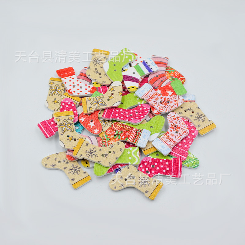30mm fondo blanco estilo de Navidad calcetines de Navidad DIY decoración de madera calcetines de Navidad botones todo fósforo