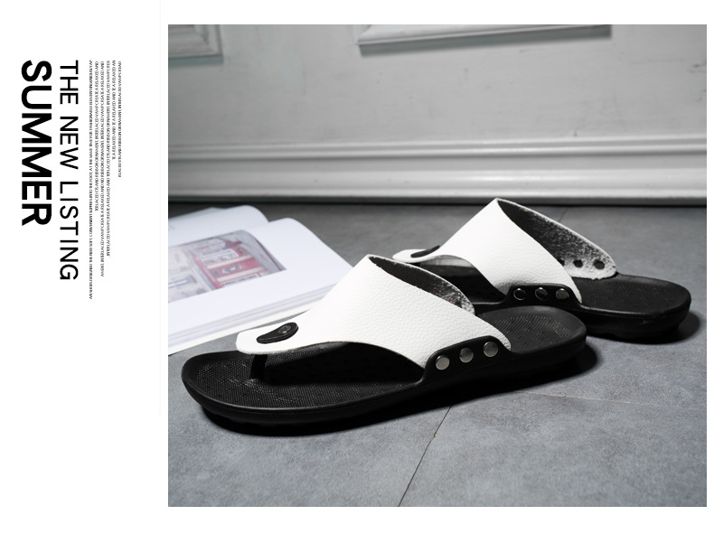 New casual men's herringbone slippers Korean version minimalist flat bottomed beach shoes fashionable and comfortable_voghion.com