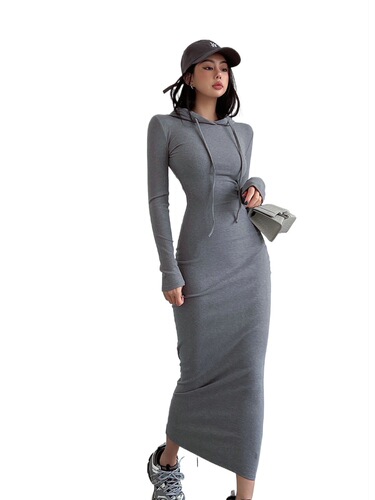 Ins sexy hot girl casual women autumn and winter hoodie skirt hip above knee dress women hooded long sleeve base long skirt