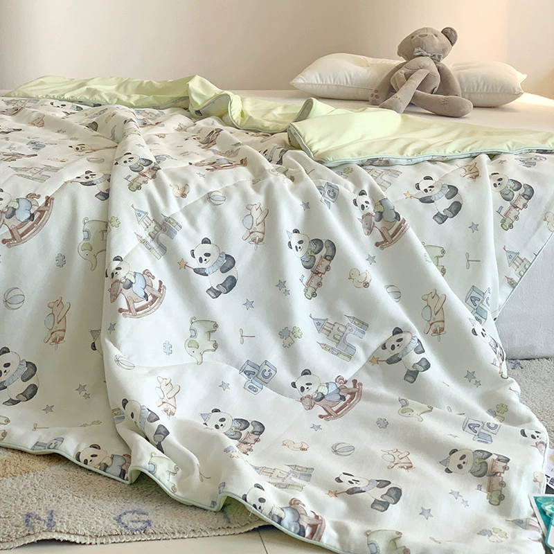 Летнее милое летнее охлаждающее одеяло из бамбукового хлопкового волокна с троянским пандой для детей, охлаждающее одеяло для детского сада, маленькое охлаждающее одеяло с кондиционером