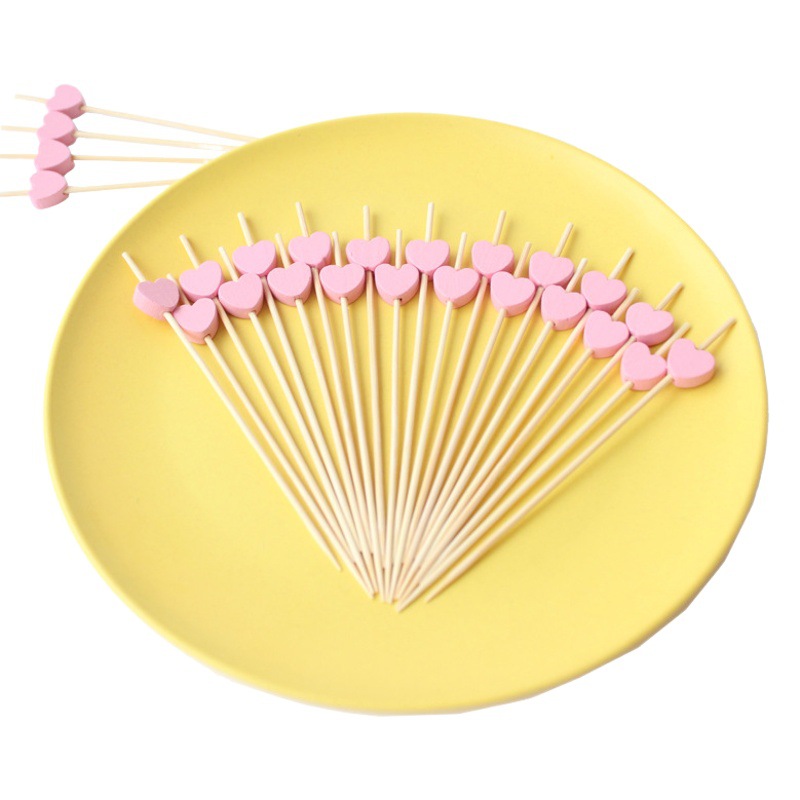 Love plum blossom five-pointed star disposable fruit label 100 PCs/bag factory creative fruit fork Amazon bamboo stick