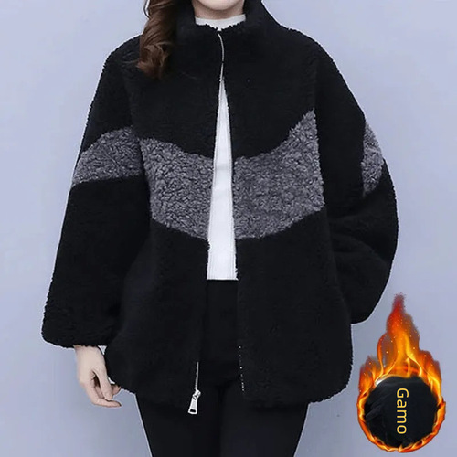Lambskin coat for women, Korean style, new for autumn and winter, European and American style, cross-border Amazon, trendy, youthful, color-blocked overcoat