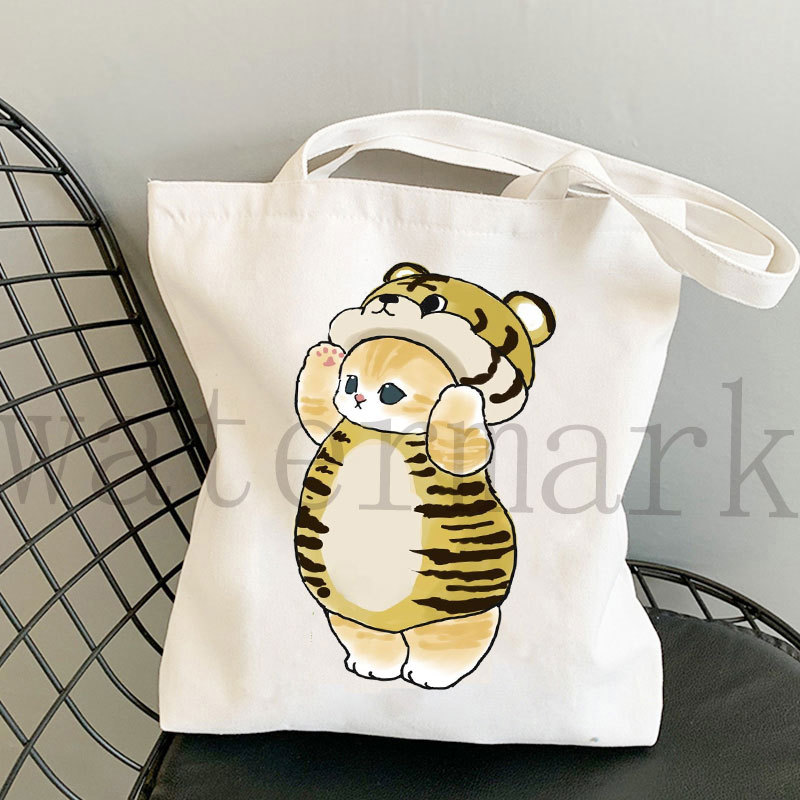 Japón lindo gato Kawaii gato impresión bolsa de lona Harajuku bolsa de hombro bolsa de moda estudiante bolsa de compras de mano