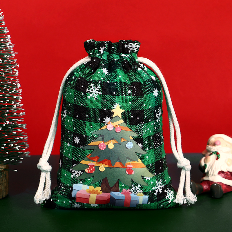 Bolsa de algodón a cuadros de Navidad con cordón Bolsa de embalaje de regalo de caramelo de Navidad Calendario de Adviento bolsa pequeña al por mayor