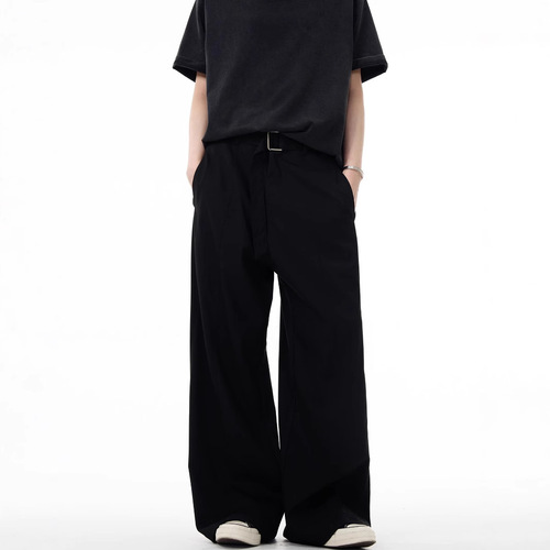 Hip-hop American streetwear high-end sense drop-down Western pants for men and women retro belt vibe loose versatile straight-leg casual pants