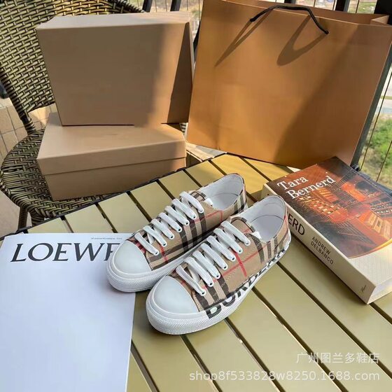 B home 3D printing letter plaid shoes 2024 new plaid English flat canvas lace-up platform casual shoes