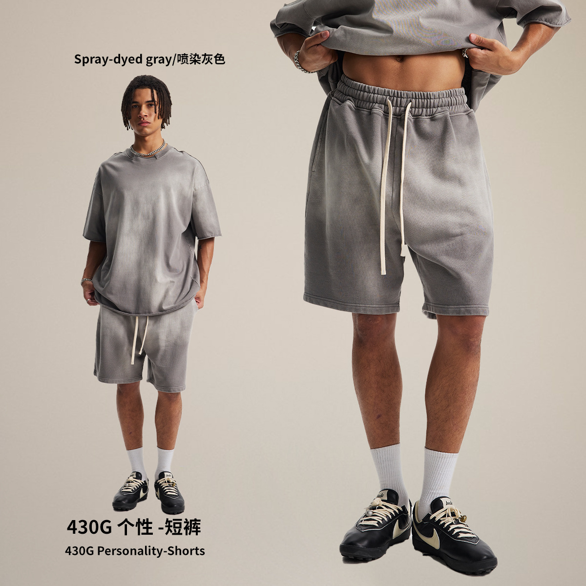 Pantalones cortos de hombre de verano de manga corta, estilo vintage lavado con efecto pulverizado, pantalones de hombre de longitud media de marca de moda con efecto encerado estilo retro. image 10