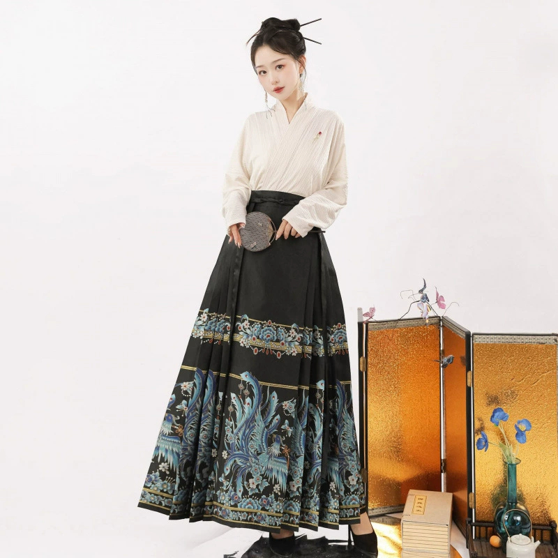 Phoenix, retro long skirt, bright catchy style, Chinese style, fitted