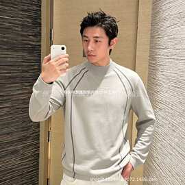 跨境高品质V家26FW线条标识刺绣半高领针织长袖