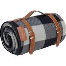 跨境厂家加工定制格子户外野餐垫皮带手提野营毯可收纳便携收纳