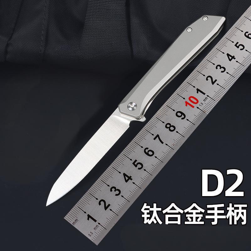 新款式D2钢钛合金手柄户外荒野求生钓鱼生存口袋EDC工具刀