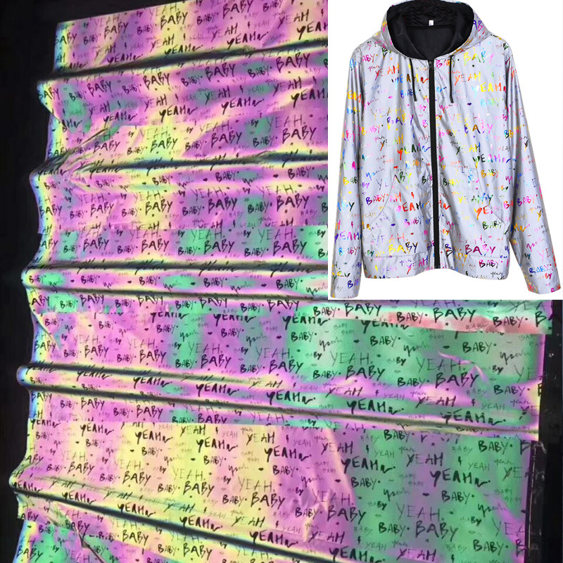 厂家供应新款烫金幻彩反光布风衣羽绒服用烫金高亮反光化纤布面料
