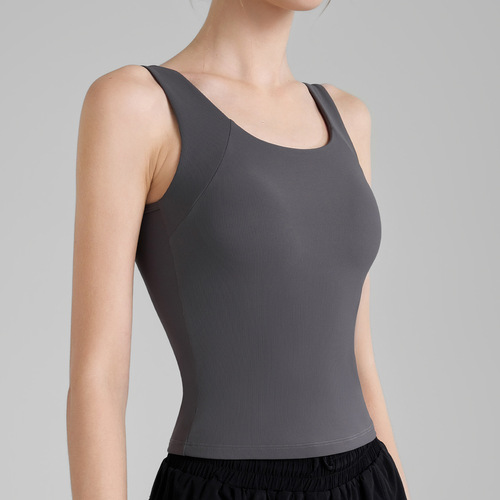 High-intensity threaded sports vest women's fixed cup U-neck summer new yoga clothing back-exposing yoga top