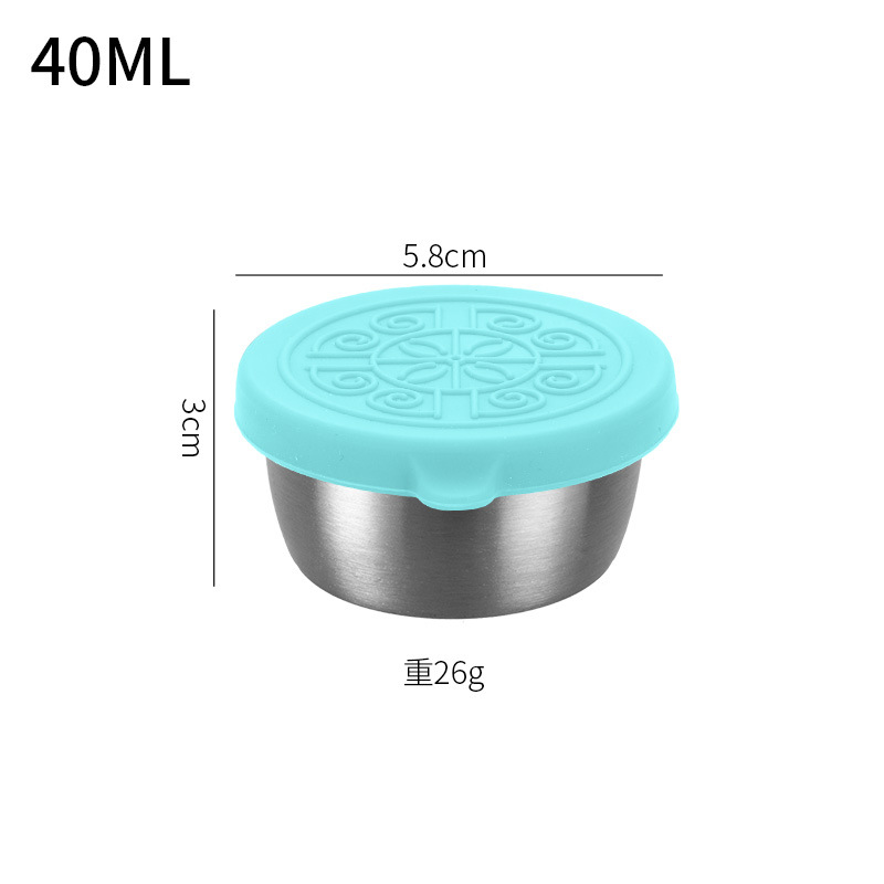 Taza de salsa de ensalada de tomate a prueba de fugas al aire libre 40ml plato de inmersión Taza de salsa de acero inoxidable 304 transfronteriza con tapa de silicona