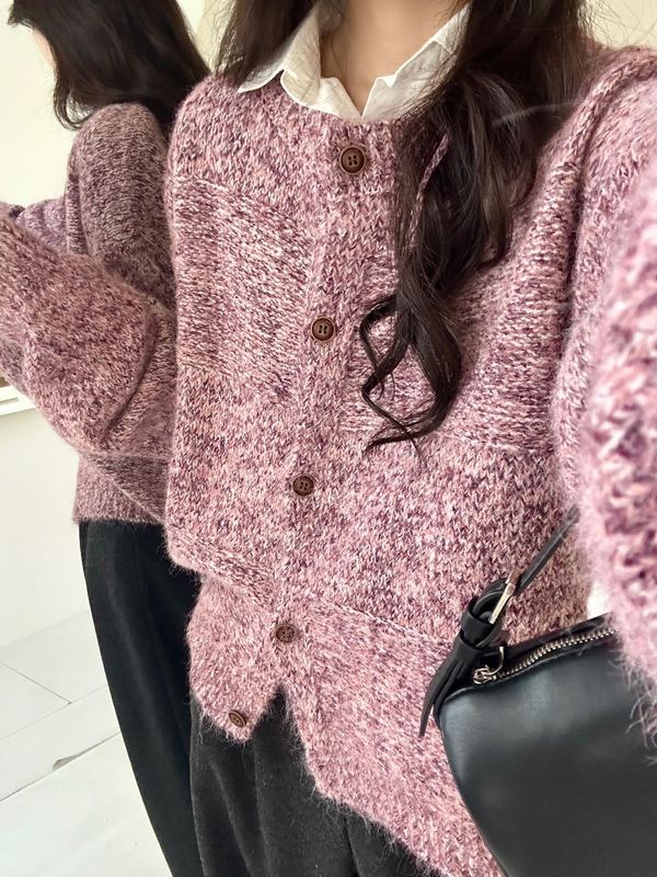 韩系温柔风圆领针织开衫毛衣女单排扣复古软糯早秋冬新款上衣外套|undefined