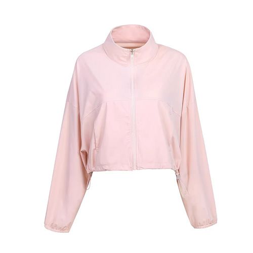 Crew Neck Pocket Cooling Sun Protective Jacket UV Protection Women's Outdoor Sports Fitness Coat Loose Breathable Casual Top