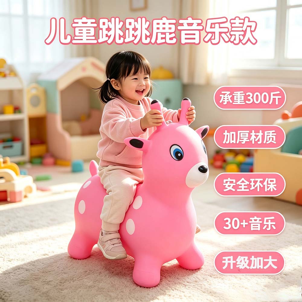 Children's toy jumping horse with music, suitable for kindergarten babies, can be sat on, explosion-proof, enlarged and thickened, non-toxic, anti-fall, can be shipped on behalf of others