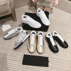 广州工厂小香风女鞋油蜡小牛皮绑带菱格拼接阿甘平底休闲网球
