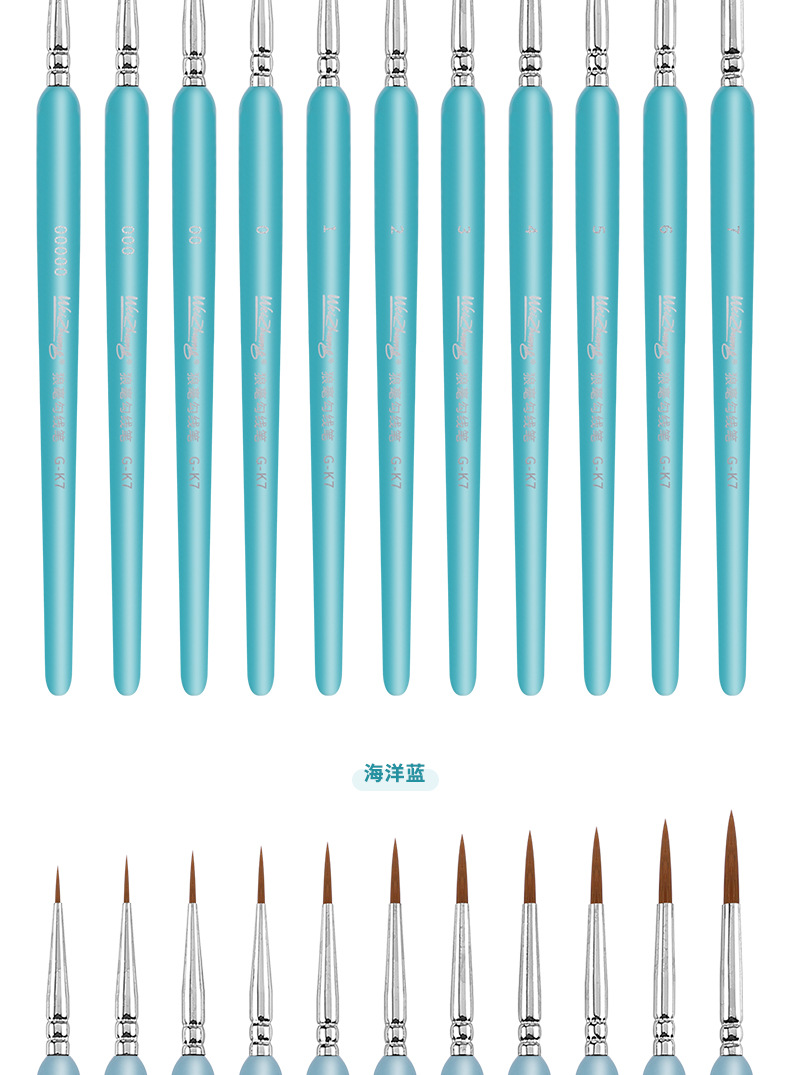 跨境狼毫勾线笔11支全套数字油画笔尖头塑料杆刷搪胶娃娃石膏颜料详情16