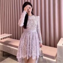 赵丽颖同款宫廷风春夏紫色蕾丝气质不规则连衣裙仙女裙