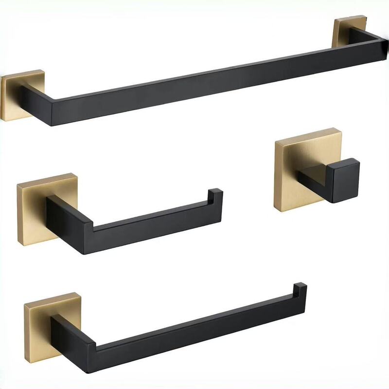 Cross-Border Towel Rack 304 Stainless Steel Set 24inch Pieces Towel Rack Set Towel Bar Bathroom Square Tube Storage Rack