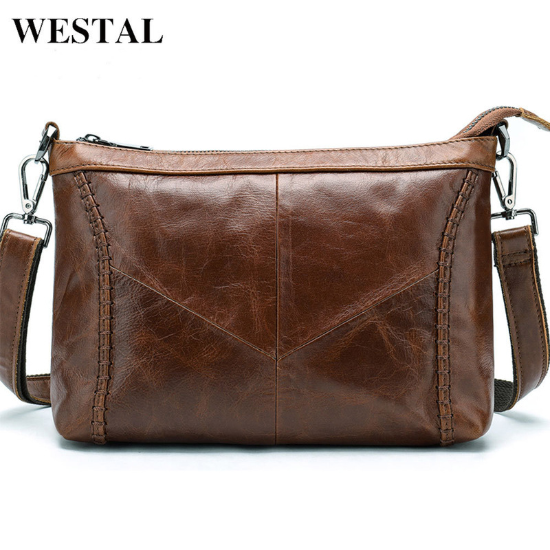 WESTAL New Vintage Genuine Leather Women's Shoulder Bag Niche Design New Small Square Bag ins Brown Bag