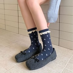 2025秋新款韩系碎花澳棉中筒袜秋冬复古日系无骨中长筒棉袜女