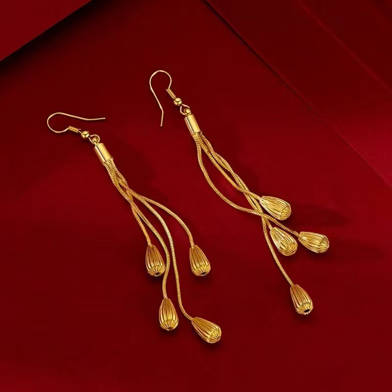 Sand Gold Jewelry Wheat Tassel Earrings Women's Niche Versatile High-End Imitation Gold Design Temperament Earrings Wholesale