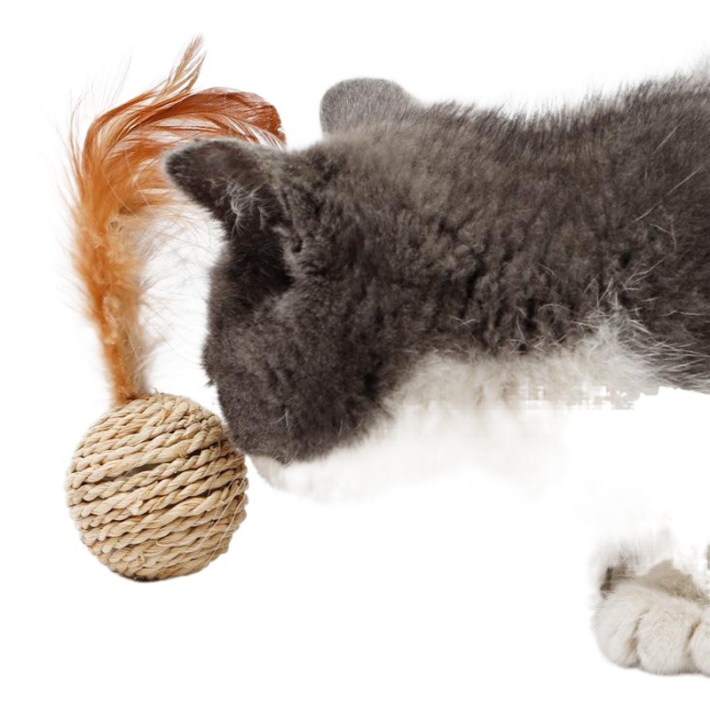 En stock venta al por mayor transfronteriza Hawo gato planta paja Campana Doble Bola de ratán bola gato divertido auto-Hola juguete bola gato juguete