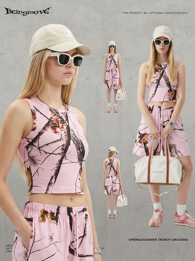 Calle secada| Nueva moda de verano americana calle 315G ropa de mujer camuflaje chaleco deportivo suelto para mujeres