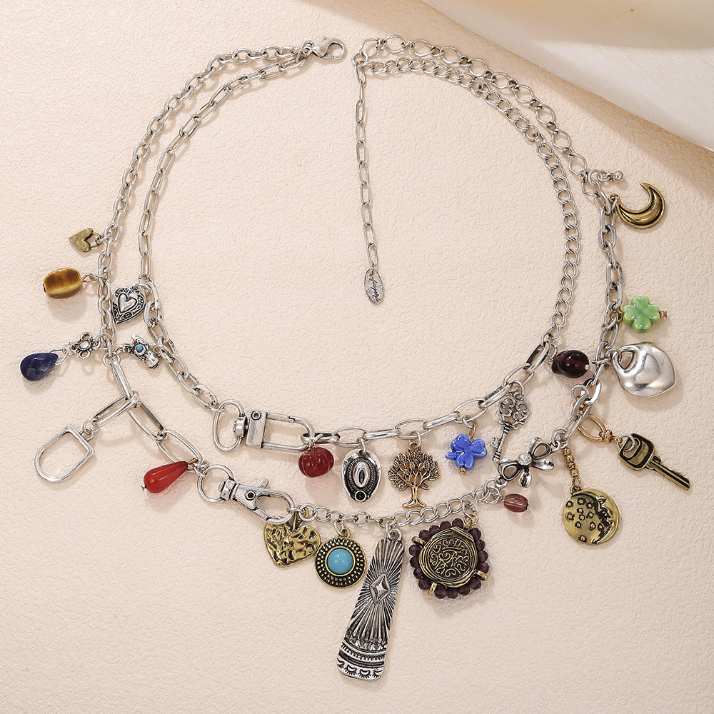 Alloy Chain Material cable chain Chain Type Vacation Classic Style Color Block Alloy Cable Chain Layered Necklaces Wholesale