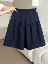 藏蓝色花苞裙字半身裙女2025新款夏季短裙子高腰半裙蓬蓬裙伞裙
