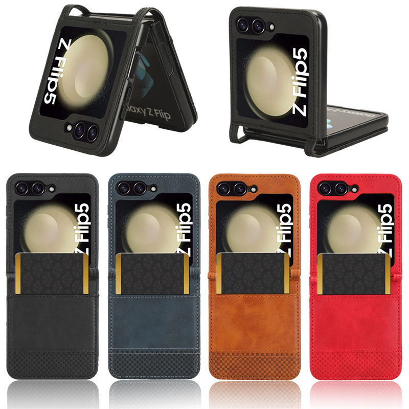 Suitable for Samsung Galaxy Z Flip 7/6 Mobile Phone Case Z Flip5/4/ 70% off Stacked Protective Leather Case Card Insert