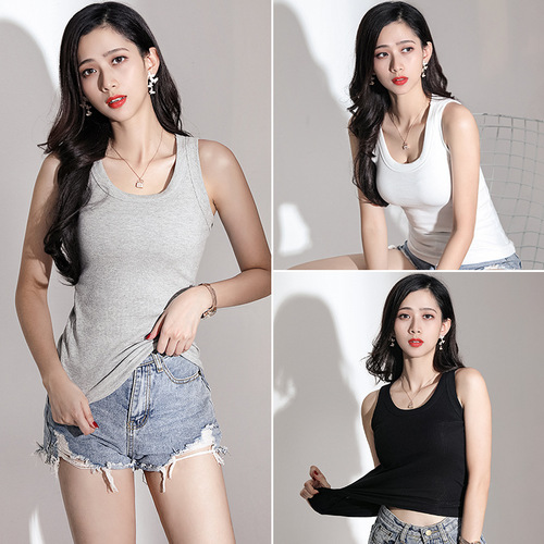 Threaded vest for women, short and large size, sexy cotton sleeveless top for outer wear and suspenders for outer wear