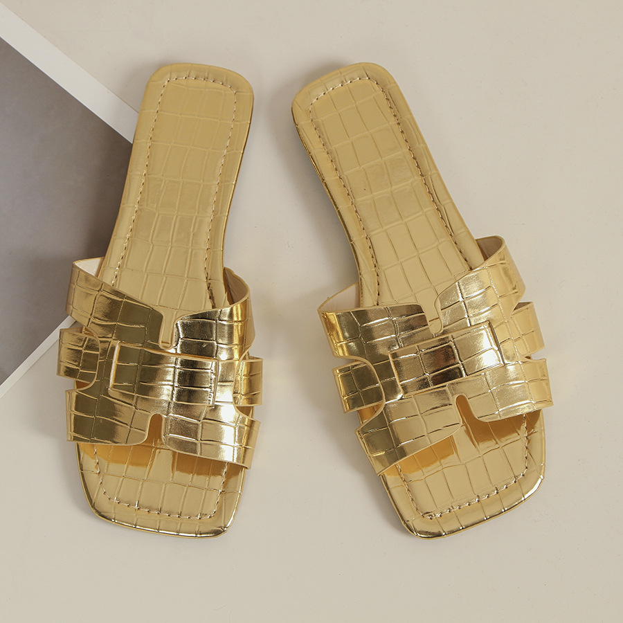 Slippers Korean solid color flat slippers for women European and American foreign trade square head breathable slip on home slippers for women_voghion.com