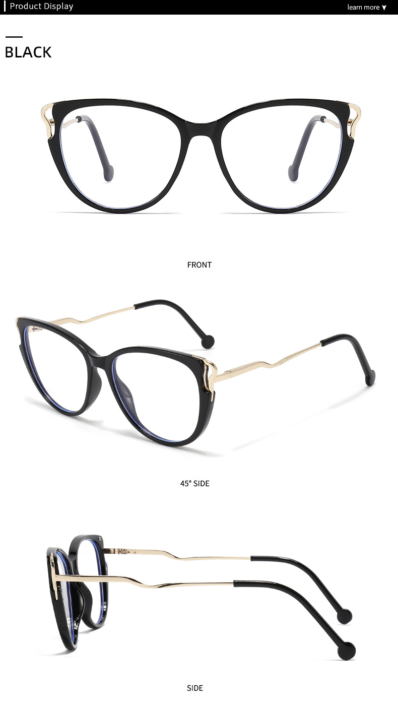 Lunettes rétro œil de chat anti-lumière bleue, monture haut de gamme, unisexe, cerclées en métal, pour hommes et femmes._voghion.com