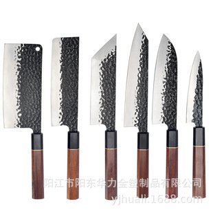 Yangjiang Meat Slicing Chef's Knife 6-Piece Set, Forged Hammer Pattern Octagonal Handle Small Kitchen Knife for Cooking, Japanese Style Yangjiang Forged
