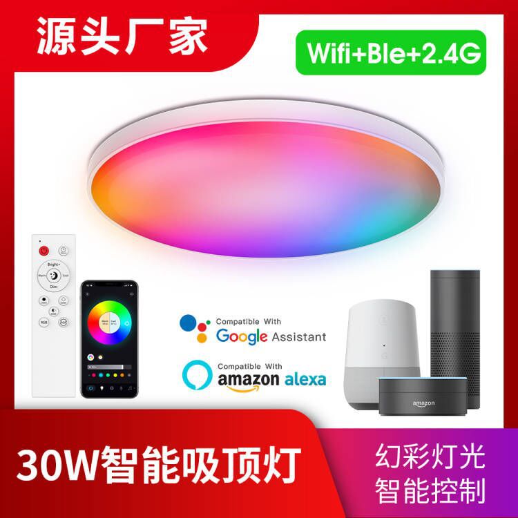 Smart Wifi Bluetooth Three-Proof Ceiling Light with Dimming and Color Adjustment, Compatible with Alexa/Google Voice Control, App Remote Control, European and American Models