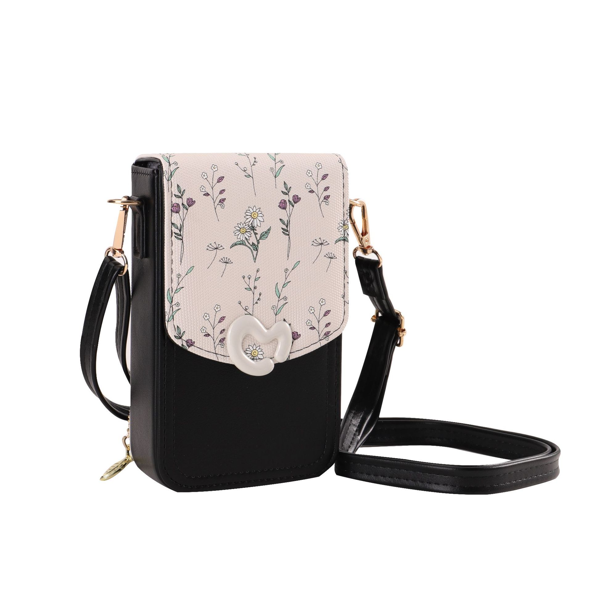Monedero vertical para teléfono móvil con bolso pequeño, bolso para teléfono móvil multicapa, bolso para teléfono móvil multifuncional simple y floral, bolso cruzado para mujer