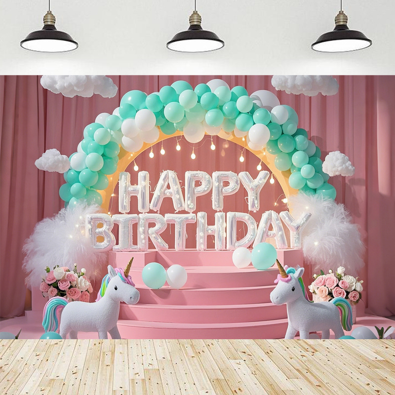 Fondo de cumpleaños para niños de unicornio transfronterizo fiesta de la pancarta de comercio exterior de Amazon fotografía de la tela de fondo accesorios de la foto