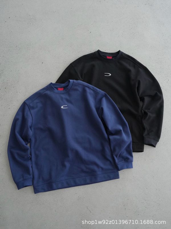 现货 vintage复古圆领宽松休闲刺绣中古款薄拉绒运动套头卫衣加绒|undefined