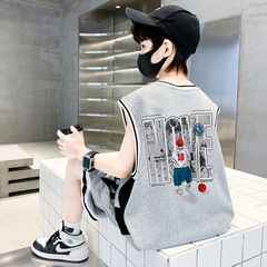 男童夏季套裝2024新款兒童裝男孩酷帥氣時髦無袖背心籃球服夏裝潮