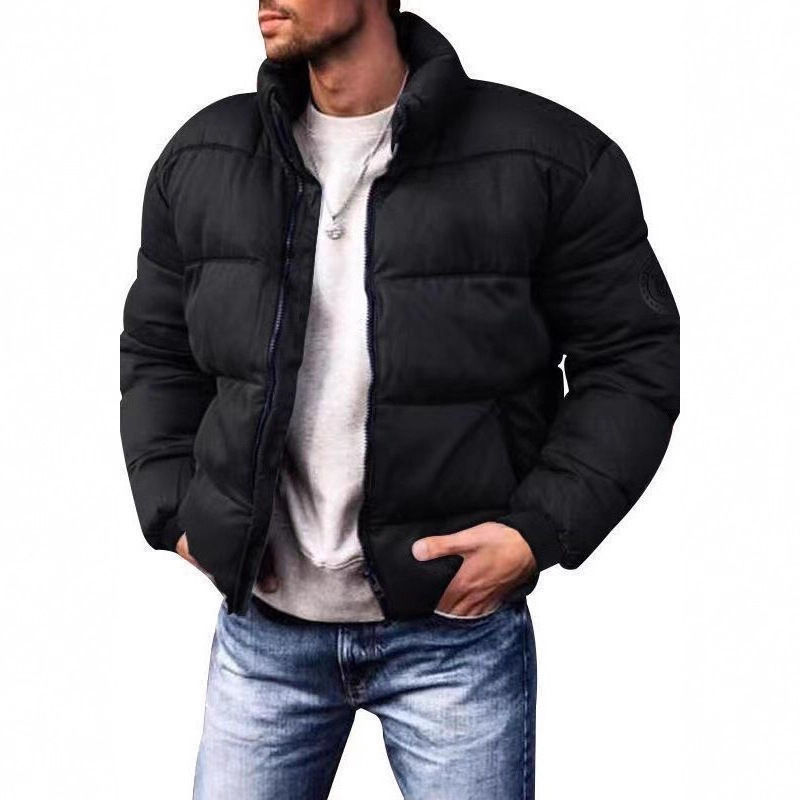 Men's Winter Warm Polyester Padded Jacket With Stand Collar, Loose Fit Casual Coat For Big & Tall (Black, Army Green, Red, Gray)_voghion.com