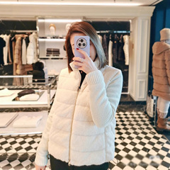 南油女装蒙口2025冬拼接羊毛针织立领羽绒服女白鹅绒内胆保暖外套