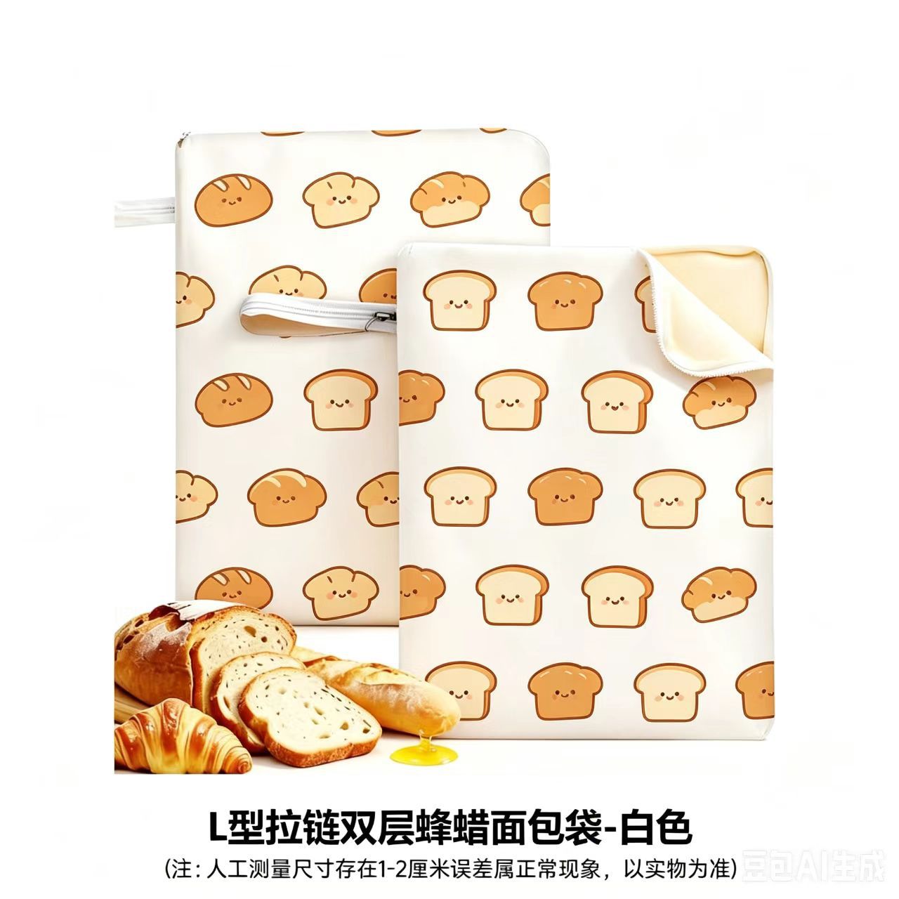 蜂蜡面包袋食品收纳袋野餐插扣跨境亚马逊L型拉链纯棉大容量拉链