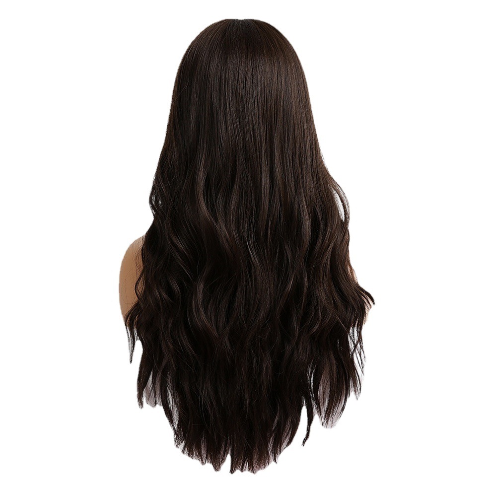 Amazon Venta caliente cubierta de la cabeza completa medio negro marrón grande ola 24 pulgadas mate alta temperatura seda peluca europea y americana para las mujeres