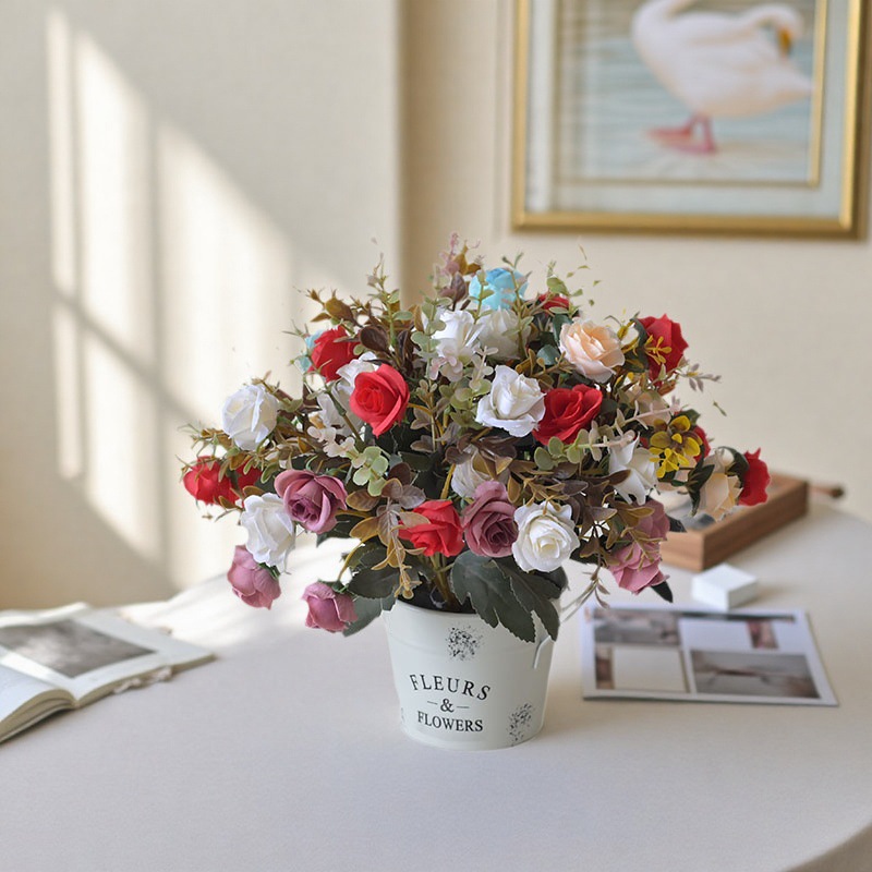 Al por mayor de alta calidad 12 rosas de diamante ramo adornos decoración de boda fotos props de fotografía simulación de rosas