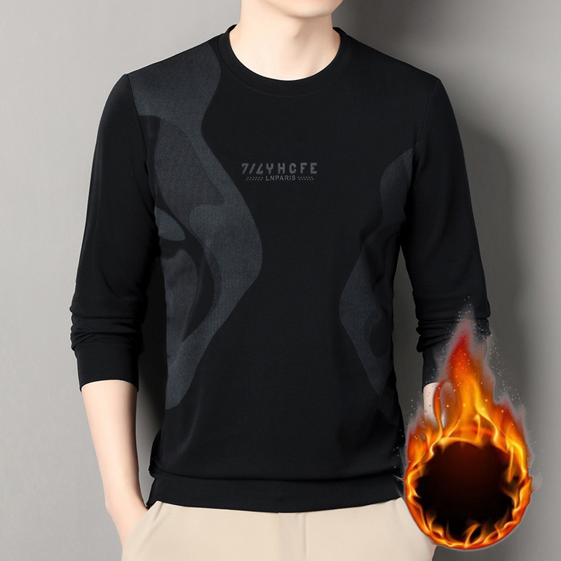 Cross-Border Export Autumn and Winter New Men's Long-Sleeved Velvet Sweatshirt Fashionable Dad Wear Business Casual Bottoming Top